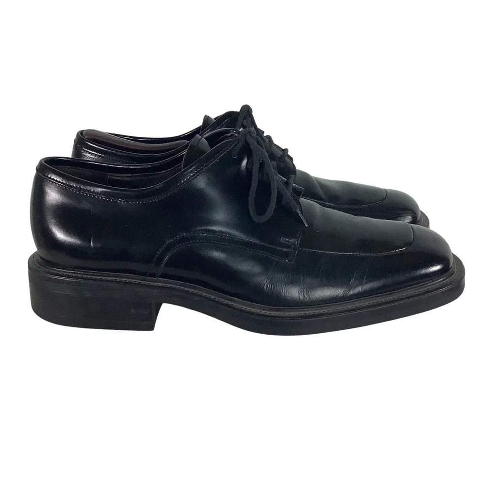 Kenneth Cole New York Mens 10.5M Black Leather Square Toe Derby Shoes Italy 8257